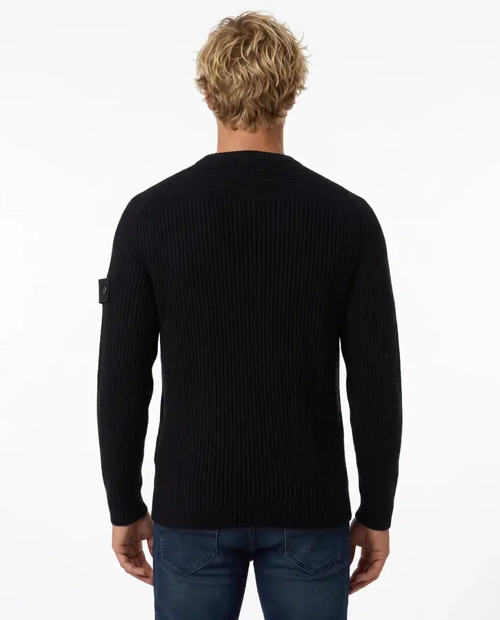 Black Crew Neck Man Sweater Black