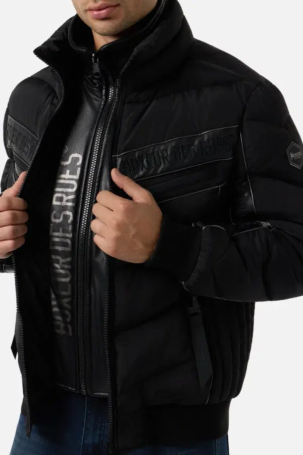 Giacca Imbottita A Collo Alto Con Inserti Logati Black-Black