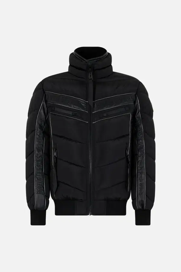 Giacca Imbottita A Collo Alto Con Inserti Logati Black-Black