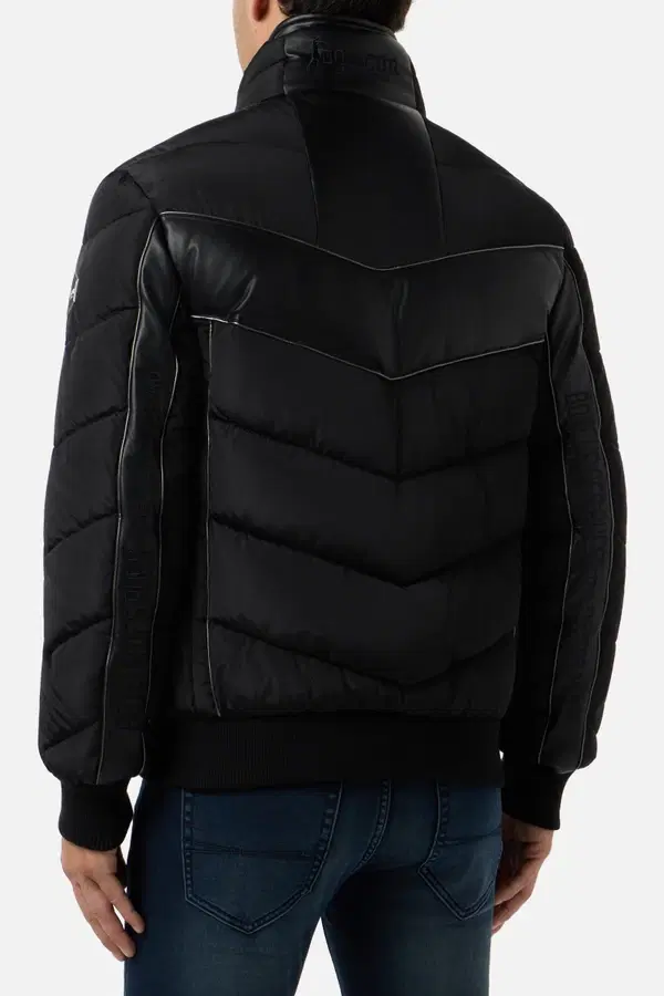 Giacca Imbottita A Collo Alto Con Inserti Logati Black-Black