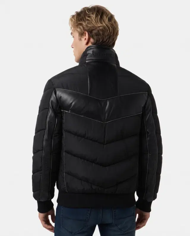 Giacca Imbottita A Collo Alto Con Inserti Logati Black-Black