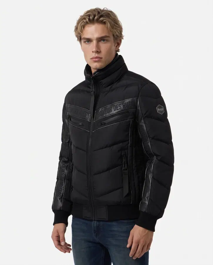 Giacca Imbottita A Collo Alto Con Inserti Logati Black-Black