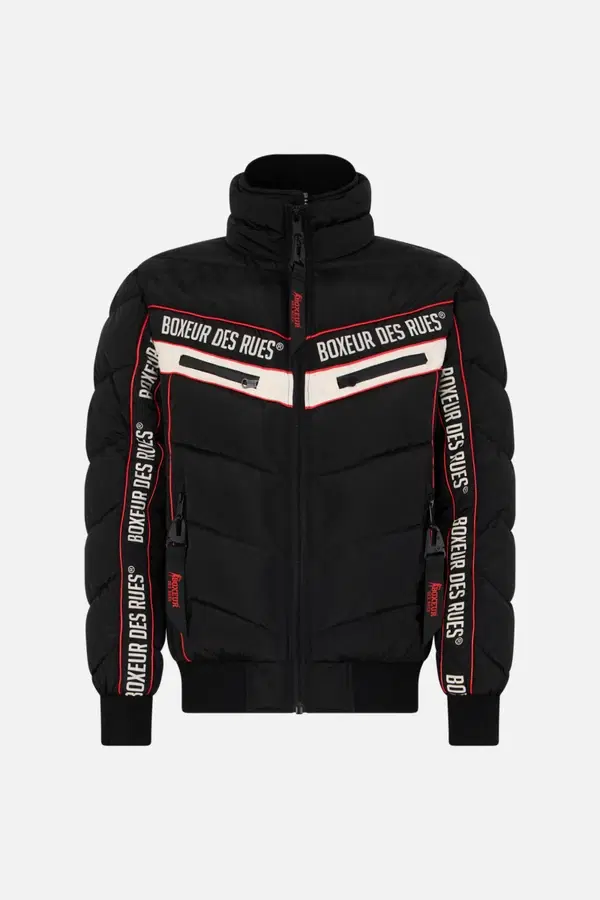 High Neck Padded Jacket With Logoed Inserts Black