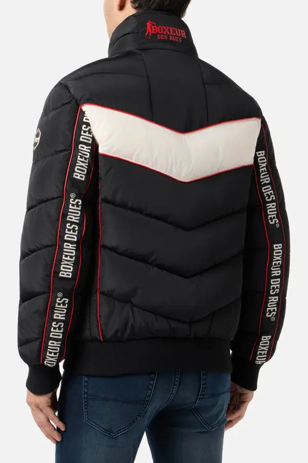 High Neck Padded Jacket With Logoed Inserts Black