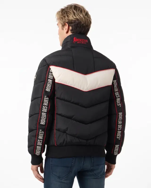 High Neck Padded Jacket With Logoed Inserts Black