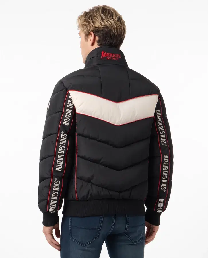 High Neck Padded Jacket With Logoed Inserts Black