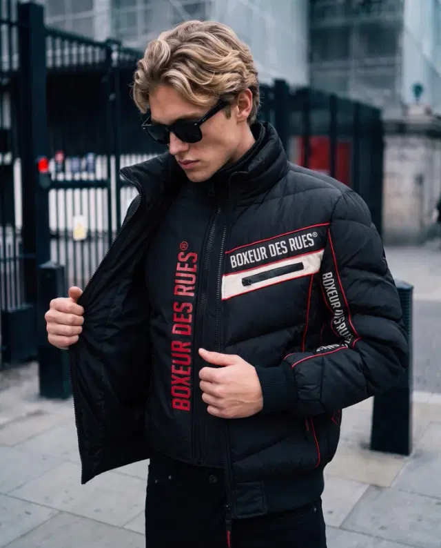 High Neck Padded Jacket With Logoed Inserts Black
