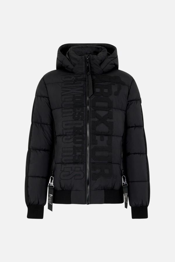 Black Logo Padded Jacket With Tone-On-Tone Details Black-Black