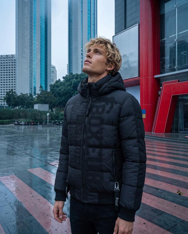 Black Logo Padded Jacket With Tone-On-Tone Details Black-Black