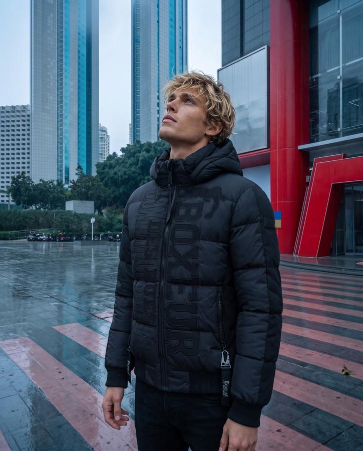Black Logo Padded Jacket With Tone-On-Tone Details Black-Black