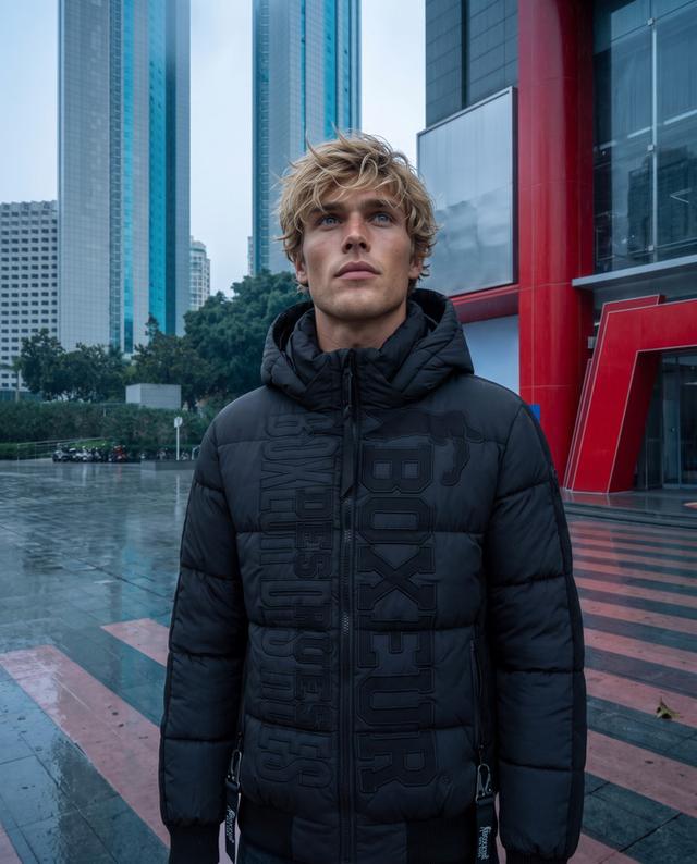 Black Logo Padded Jacket With Tone-On-Tone Details Black-Black