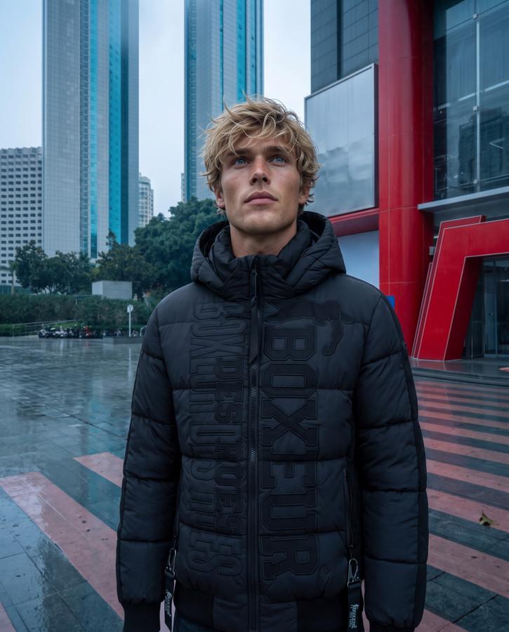 Black Logo Padded Jacket With Tone-On-Tone Details Black-Black