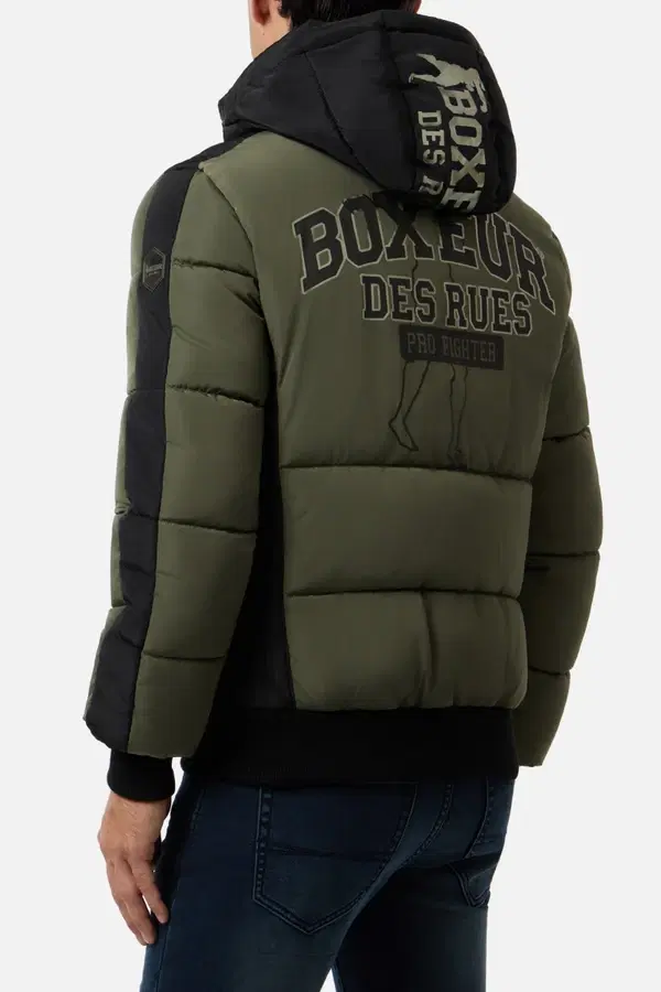 Olive Green Logo Padded Jacket With Black Details Olive Green