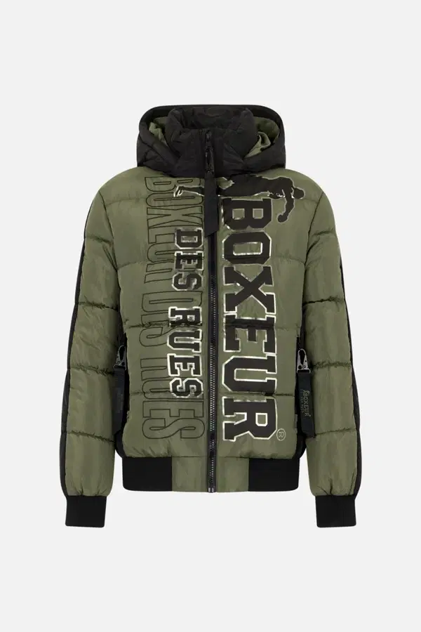 Olive Green Logo Padded Jacket With Black Details Olive Green