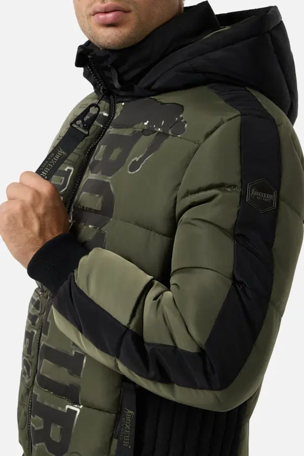 Olive Green Logo Padded Jacket With Black Details Olive Green