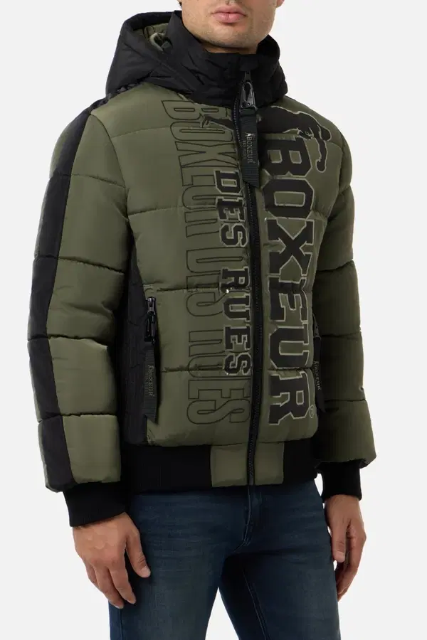 Olive Green Logo Padded Jacket With Black Details Olive Green