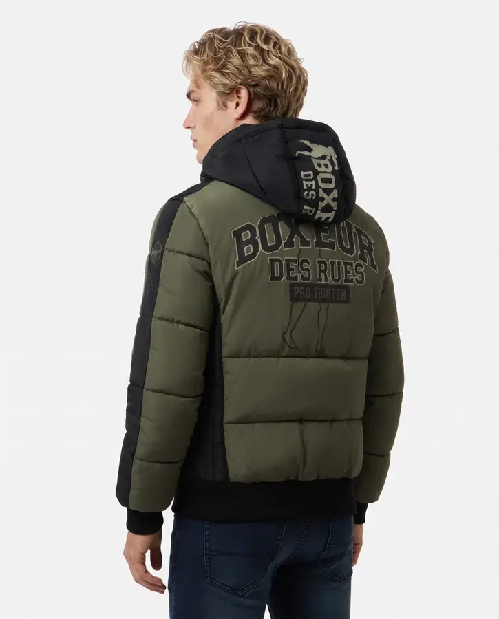 Olive Green Logo Padded Jacket With Black Details Olive Green