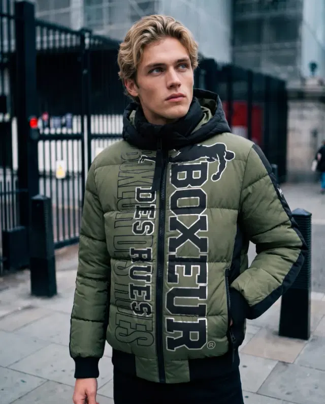 Olive Green Logo Padded Jacket With Black Details Olive Green