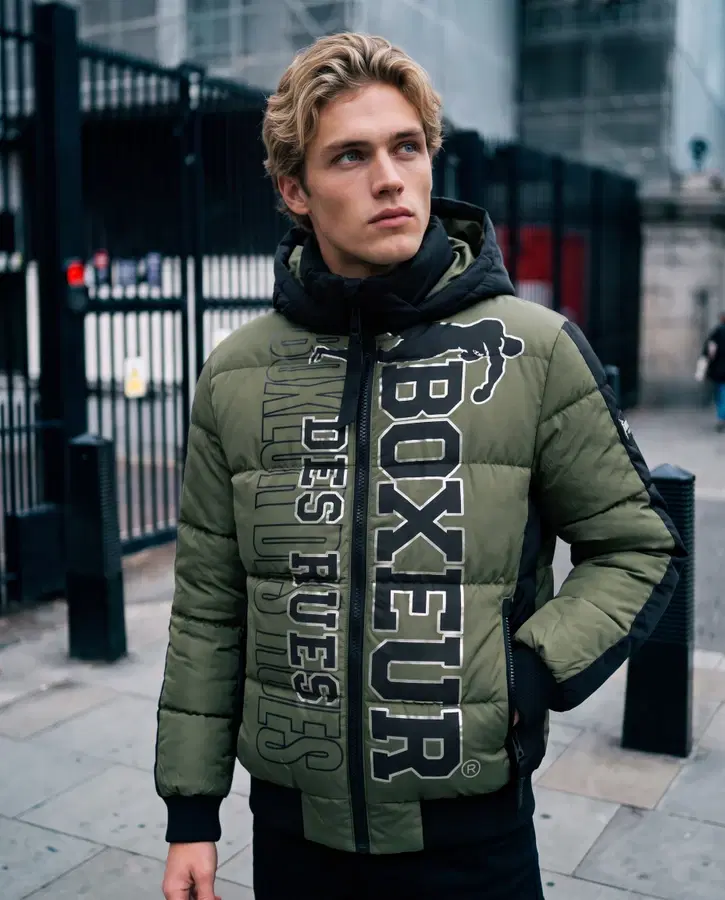 Olive Green Logo Padded Jacket With Black Details Olive Green