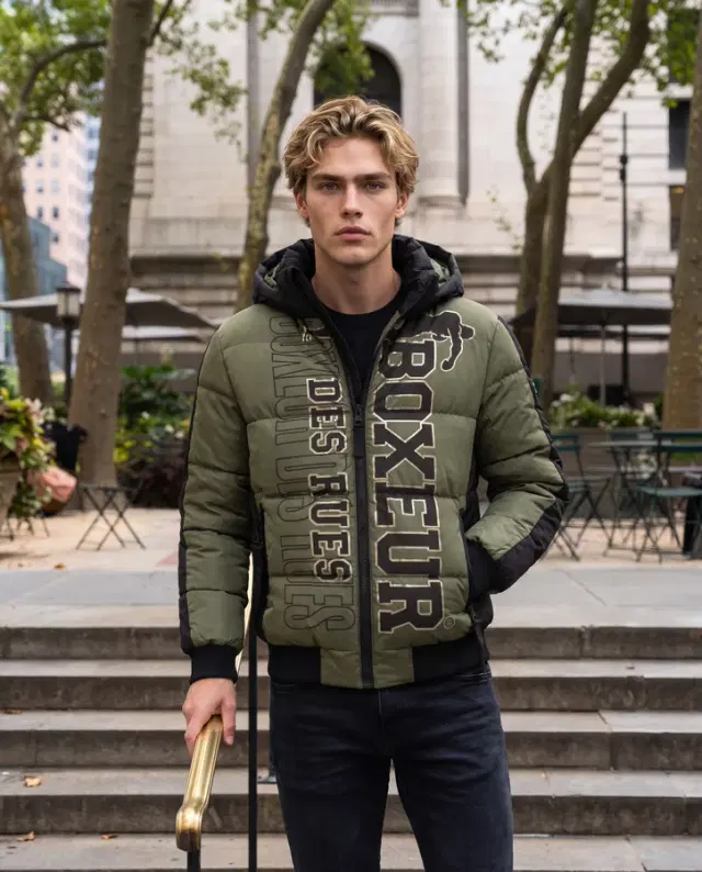 Olive Green Logo Padded Jacket With Black Details Olive Green