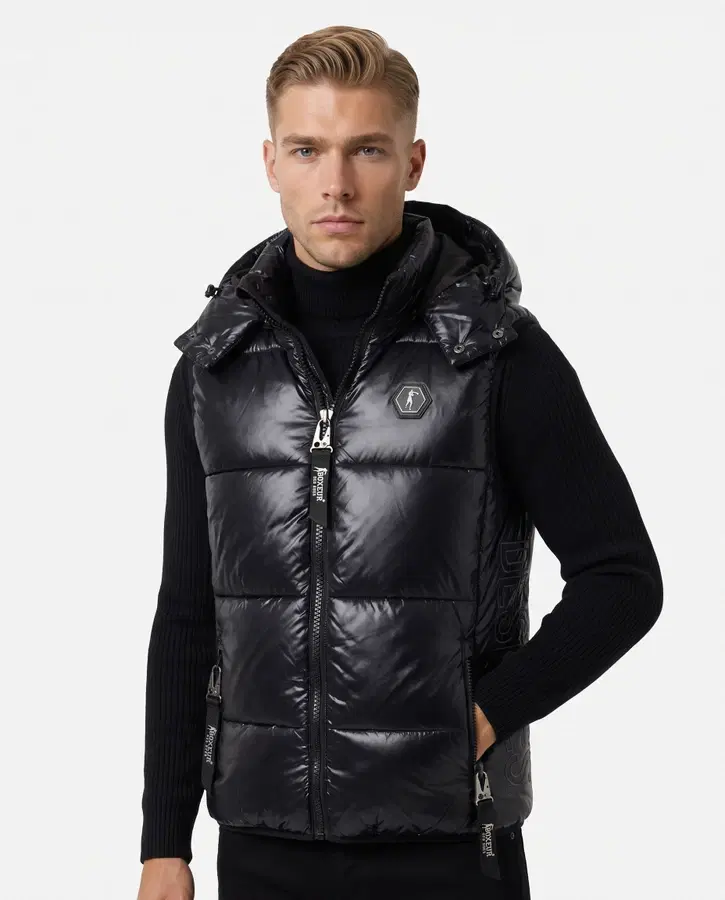 Padded Gilet Black With Detachable Hood Black