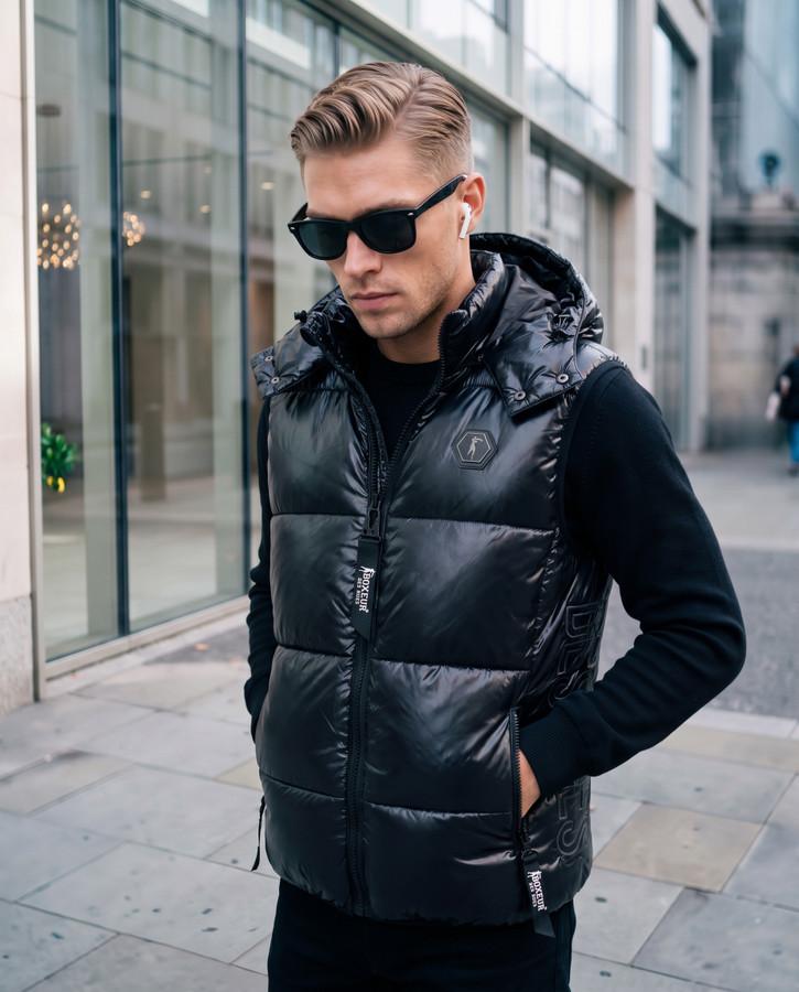 Padded Gilet Black With Detachable Hood Black
