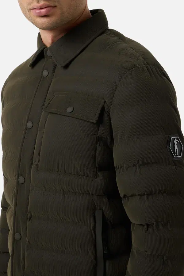 Giacca Imbottita Stile Camicia Verde Oliva