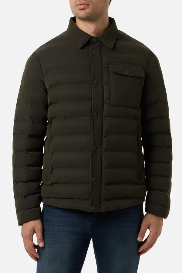 Giacca Imbottita Stile Camicia Verde Oliva