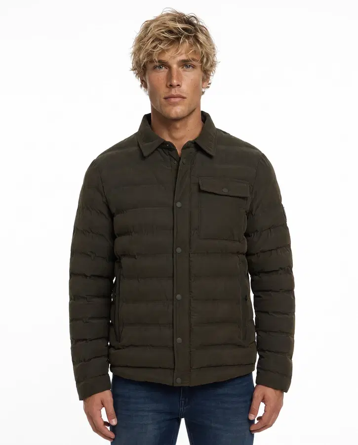 Giacca Imbottita Stile Camicia Verde Oliva