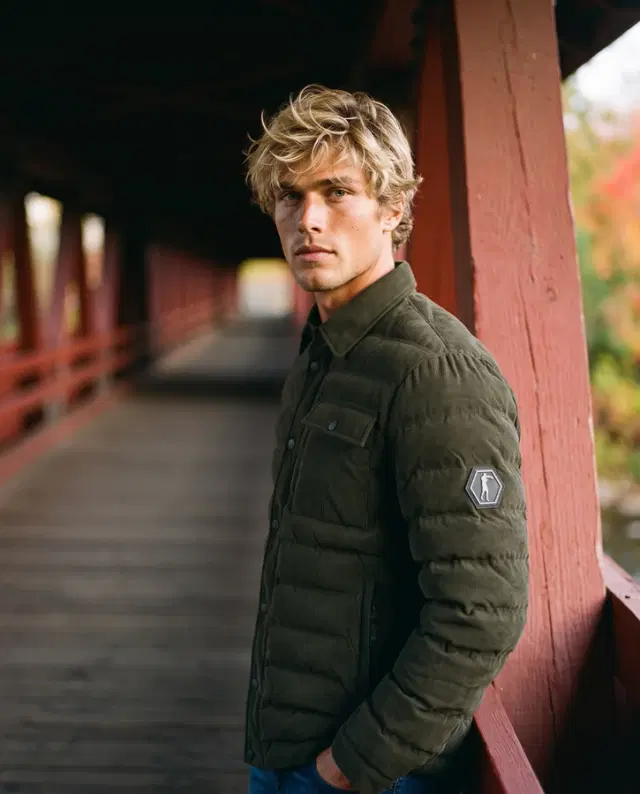 Giacca Imbottita Stile Camicia Verde Oliva