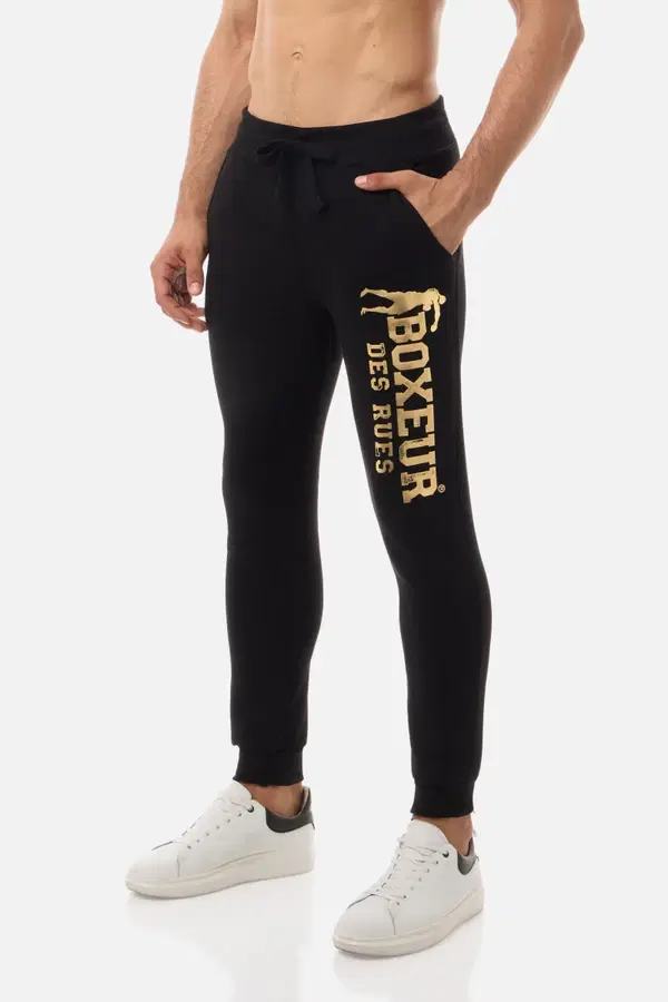Black Slim Fit Sweatpant With Logo Black-Gold