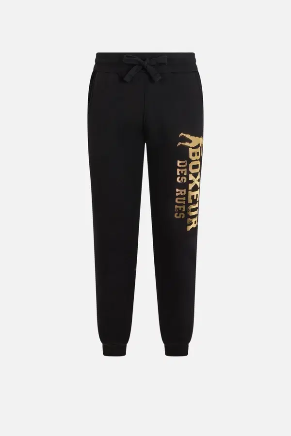 Black Slim Fit Sweatpant With Logo Black-Gold