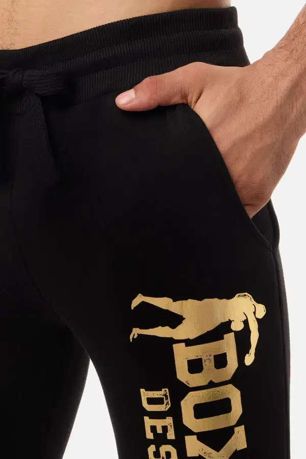 Black Slim Fit Sweatpant With Logo Black-Gold