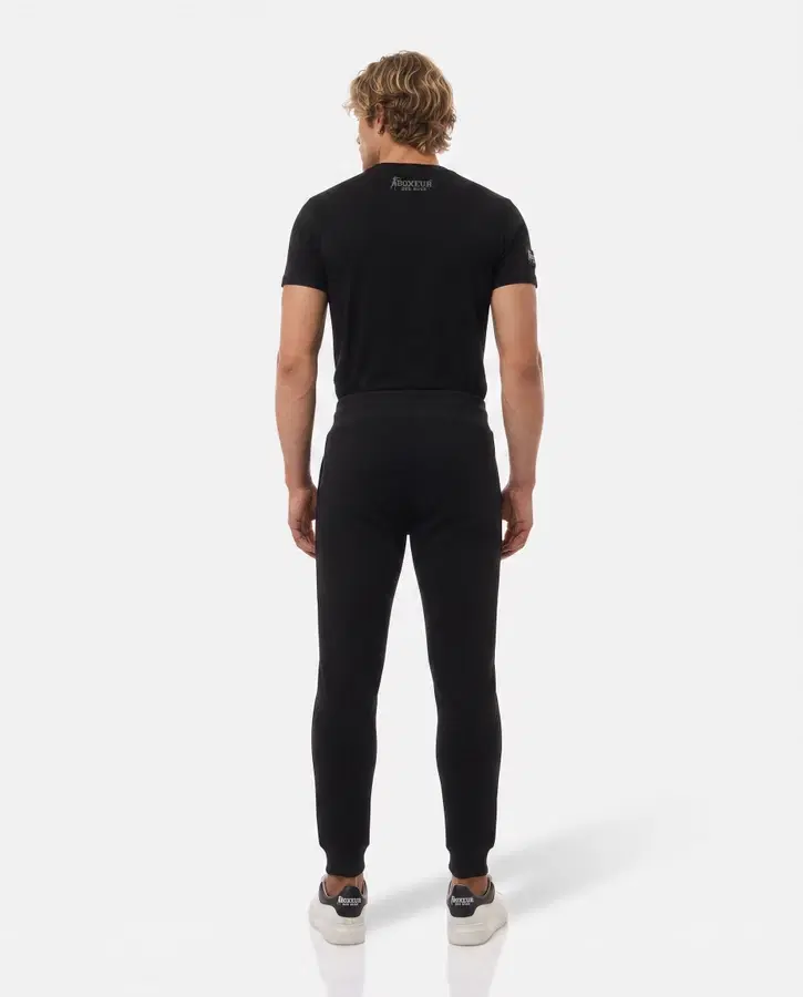 Black Slim Fit Sweatpant With Logo Black-Gold