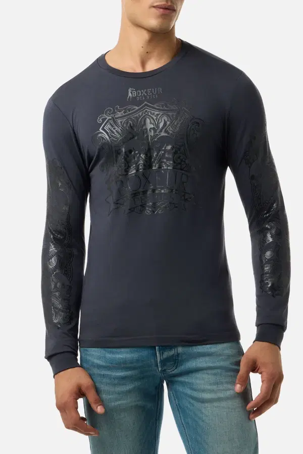 Anthracite Black Printed Long Sleeve T-Shirt Anthracite-Black