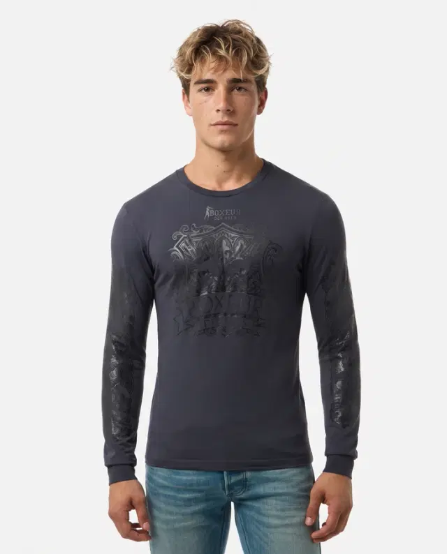 Anthracite Black Printed Long Sleeve T-Shirt Anthracite-Black