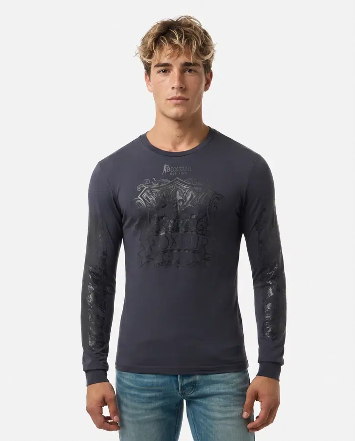 Anthracite Black Printed Long Sleeve T-Shirt Anthracite-Black