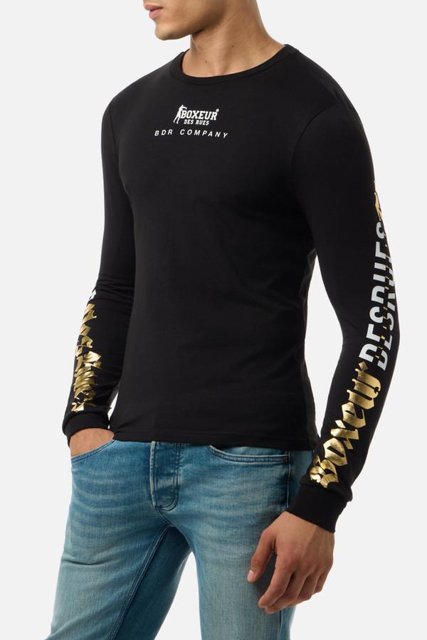 Black Printed Long Sleeve T-Shirt Black-Gold