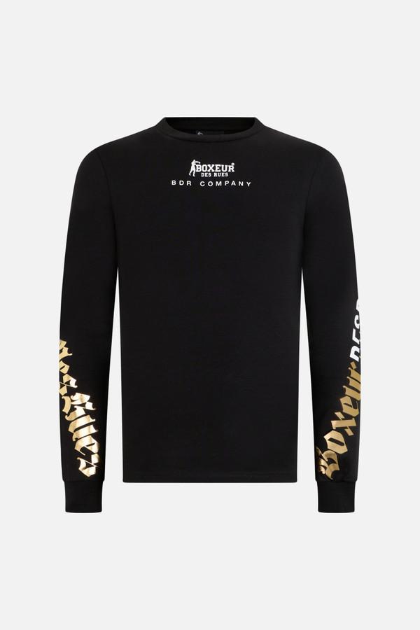 Black Printed Long Sleeve T-Shirt Black-Gold