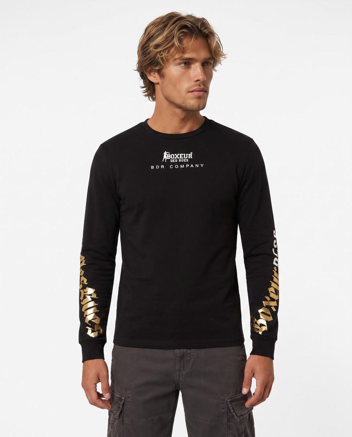 Black Printed Long Sleeve T-Shirt Black-Gold