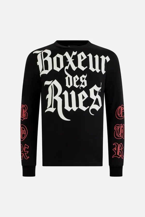Black Printed Long Sleeve T-Shirt Black-Red