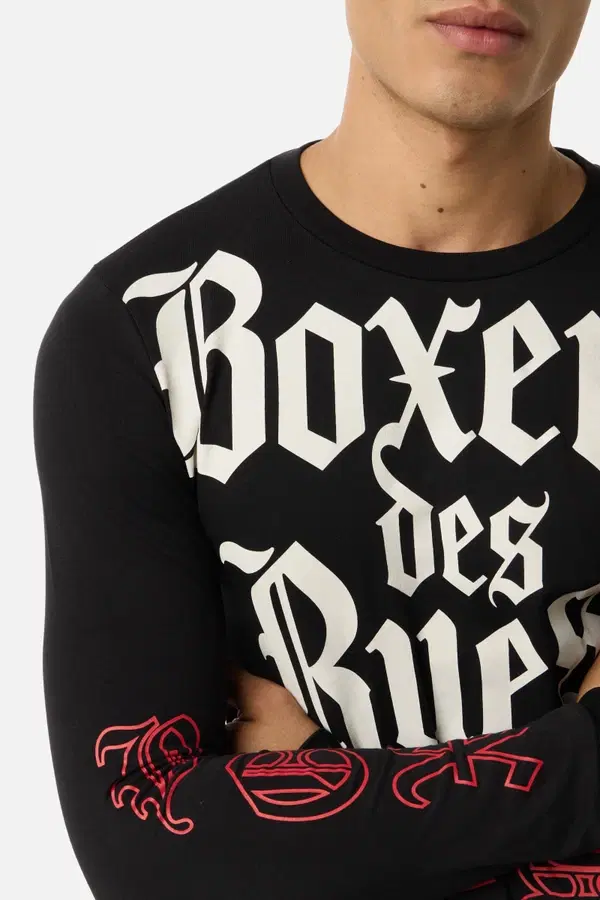 Black Printed Long Sleeve T-Shirt Black-Red