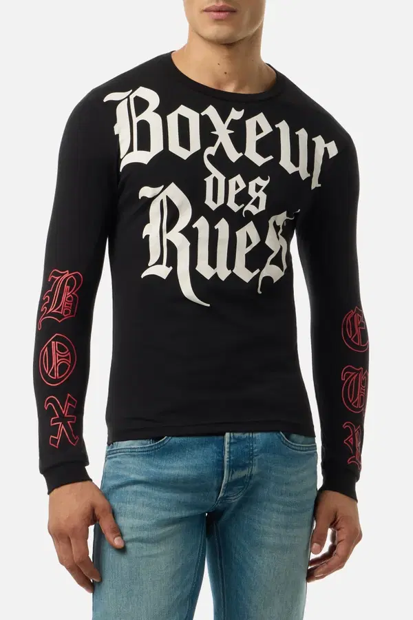 Black Printed Long Sleeve T-Shirt Black-Red