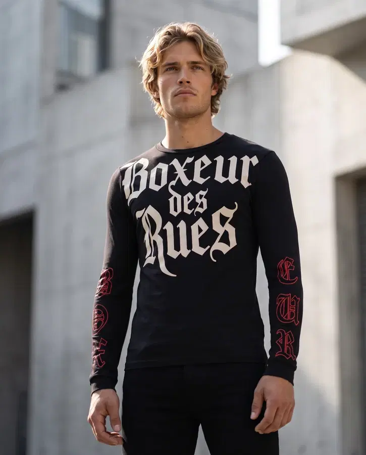 Black Printed Long Sleeve T-Shirt Black-Red