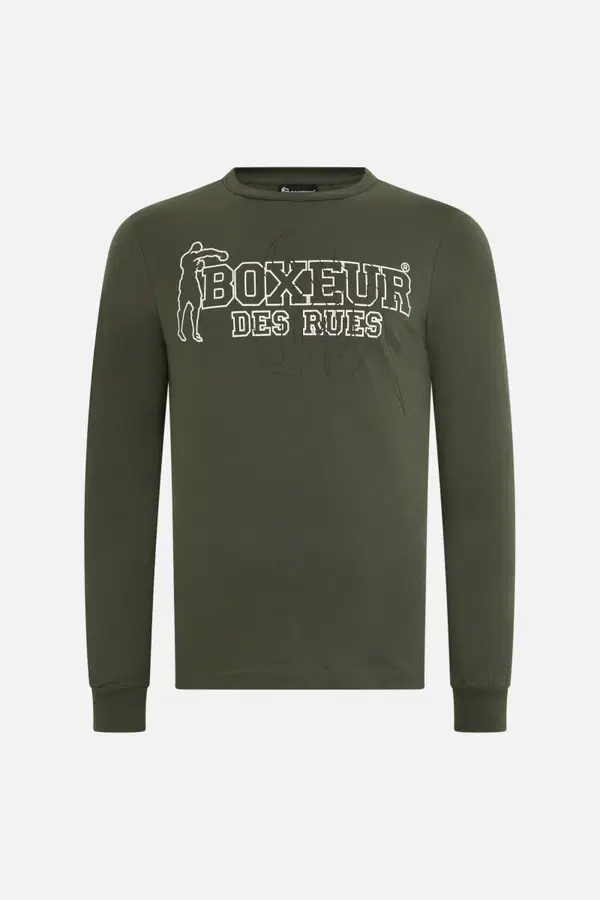 T-Shirt Olive Green A Manica Lunga Con Stampe