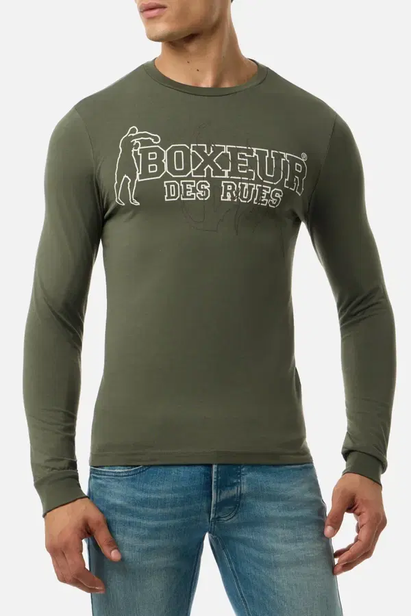 T-Shirt Olive Green A Manica Lunga Con Stampe