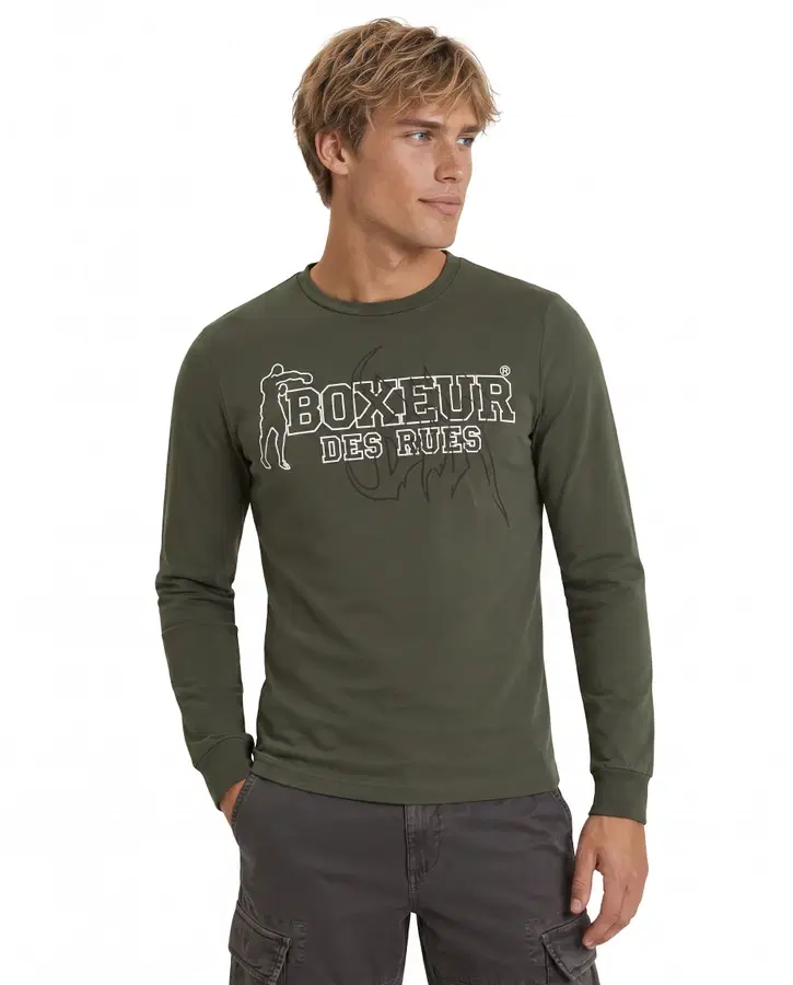 T-Shirt Olive Green A Manica Lunga Con Stampe