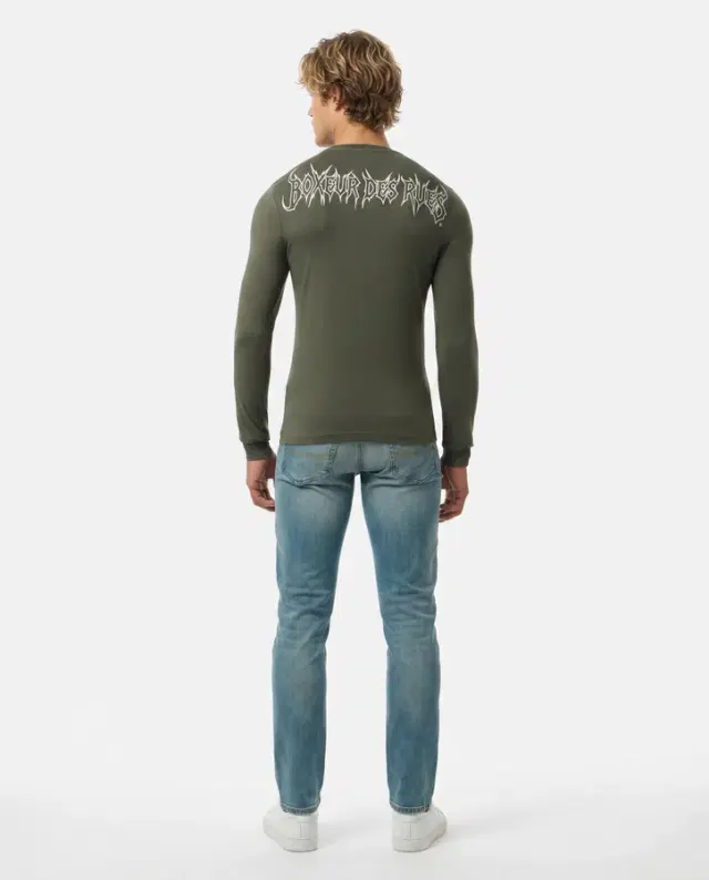 T-Shirt Olive Green A Manica Lunga Con Stampe