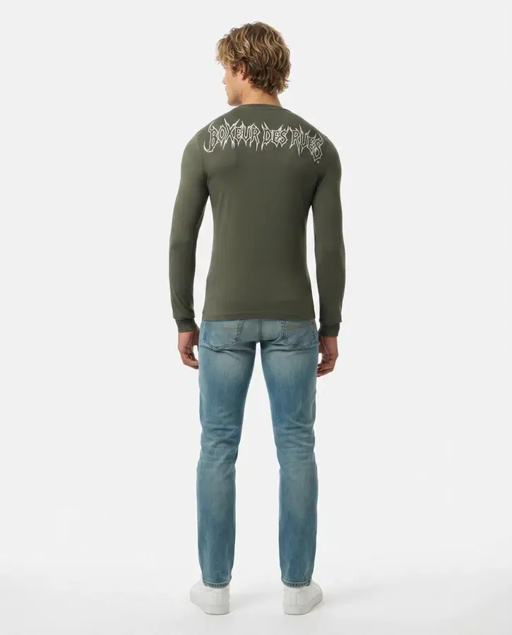 T-Shirt Olive Green A Manica Lunga Con Stampe