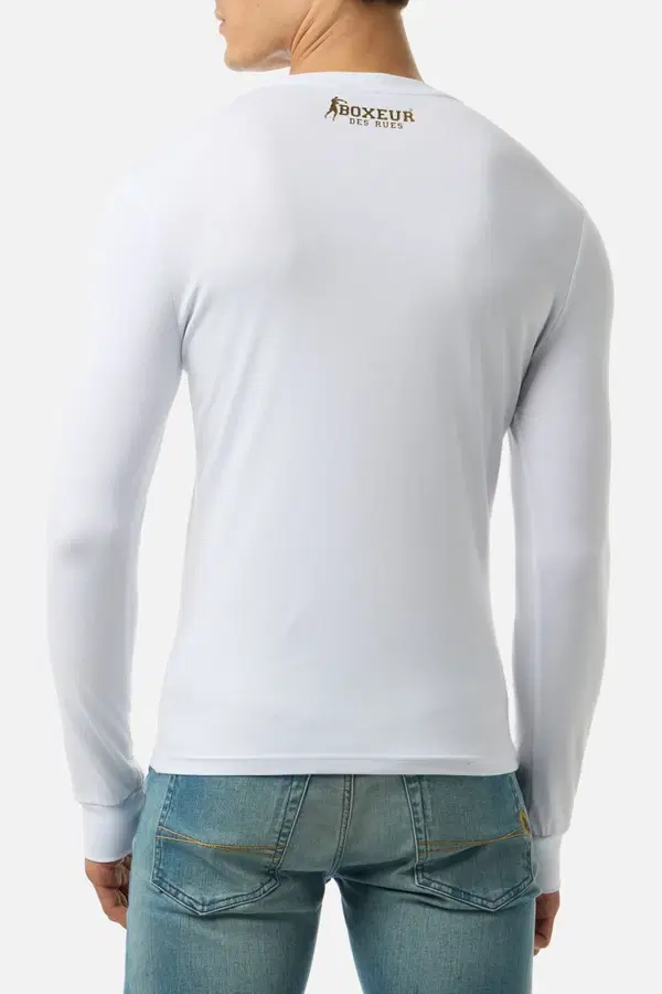 T-Shirt Bianca E Oro A Manica Lunga Con Stampe